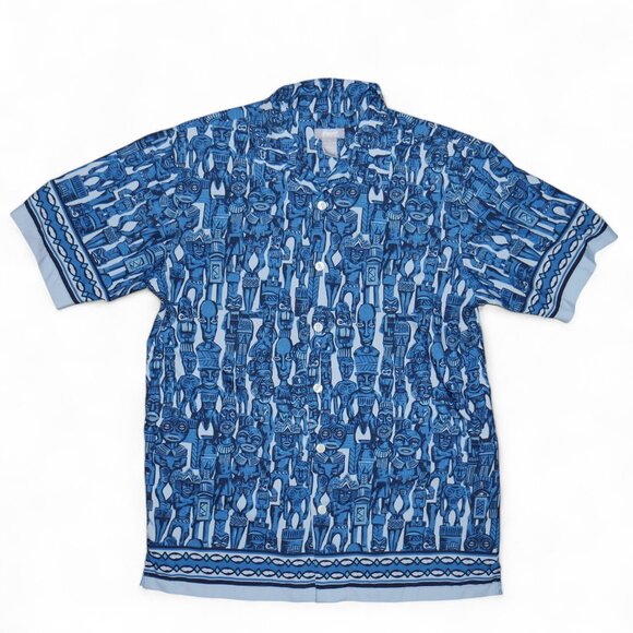 Utility Tiki Yard Button Up Shirt Men's Size M Tropical Hawaiian Beach Retro VTG - Picture 1 of 6